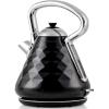 OVENTE Retro Electric Kettle, 1.7L Stainless Steel Tea Kettle, 1500W Fast Heating Hot Water Boiler with LED Indicator Light, Auto Shut-Off & Boil-Dry Protection, BPA-Free Teapot, Black KS755B(Black)
