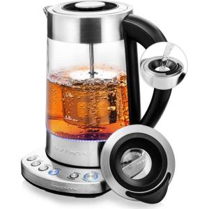 OVENTE 1.7L Electric Tea Kettle with Removable Infuser, Variable Temperature Control, Keep Warm Function, 1500W Fast Heating Water Boiler, BPA Free Borosilicate Glass & Easy to Fill Lid, Silver KG733S(Silver)