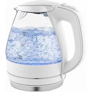 OVENTE Electric Kettle, 1.5L Borosilicate Glass Countertop Water Heater and Boiler for Coffee or Tea, BPA-Free, Auto Shut-Off, Boil-Dry Protection, Removable and Washable Spout Filter, Red KG83R(White)