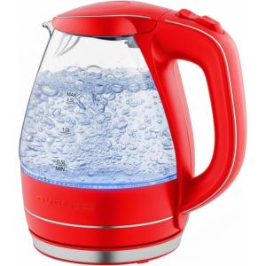 OVENTE Electric Kettle, 1.5L Borosilicate Glass Countertop Water Heater and Boiler for Coffee or Tea, BPA-Free, Auto Shut-Off, Boil-Dry Protection, Removable and Washable Spout Filter, Red KG83R(Red)