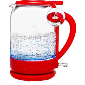 OVENTE Electric Kettle with 1.5L Borosilicate Glass, 1500W Fast Boiling Water Heater for Coffee or Tea, Easy to Fill Lid, Auto Shut-Off, Boil-Dry Protection & Stainless Steel Filter, Red KG516R(Red)