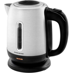 OVENTE Electric Tea Kettle Stainless Steel 1.2 Liter Portable Instant Water Boiler Heater 1100W Power Fast Boiling with Cordless Body and Automatic Shut Off for Coffee Milk Chocolate Silver KS22S