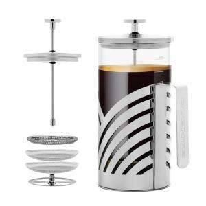 OVENTE French Press Coffee Maker 27 Ounce with Heat Resistant Borosilicate Glass, Stainless Steel Design and 4-Level Filter System, Portable Cold Brewer Pot for Travel, Camping or Gift, Silver FSD27P(34 Ounce)