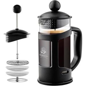OVENTE French Press Coffee Maker 34 Ounce with Heat Resistant Borosilicate Glass & Stainless Steel 4-Level Filtration System, Portable Cold Brew Coffee Maker for Travel, Camping or Gift, Black FPT34B