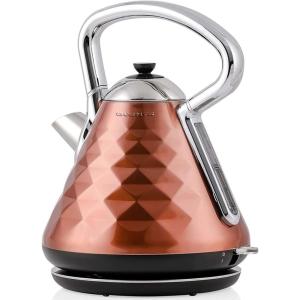 OVENTE Retro Electric Kettle, 1.7L Stainless Steel Tea Kettle, 1500W Fast Heating Hot Water Boiler with LED Indicator Light, Auto Shut-Off & Boil-Dry Protection, BPA-Free Teapot, Black KS755B(Copper)