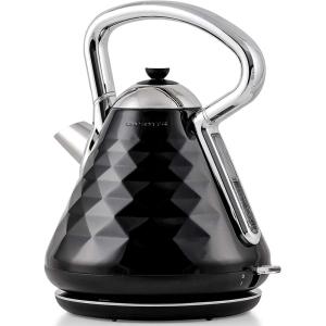 OVENTE Retro Electric Kettle, 1.7L Stainless Steel Tea Kettle, 1500W Fast Heating Hot Water Boiler with LED Indicator Light, Auto Shut-Off & Boil-Dry Protection, BPA-Free Teapot, Black KS755B(Black)