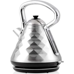 OVENTE Retro Electric Kettle, 1.7L Stainless Steel Tea Kettle, 1500W Fast Heating Hot Water Boiler with LED Indicator Light, Auto Shut-Off & Boil-Dry Protection, BPA-Free Teapot, Black KS755B(Silver)