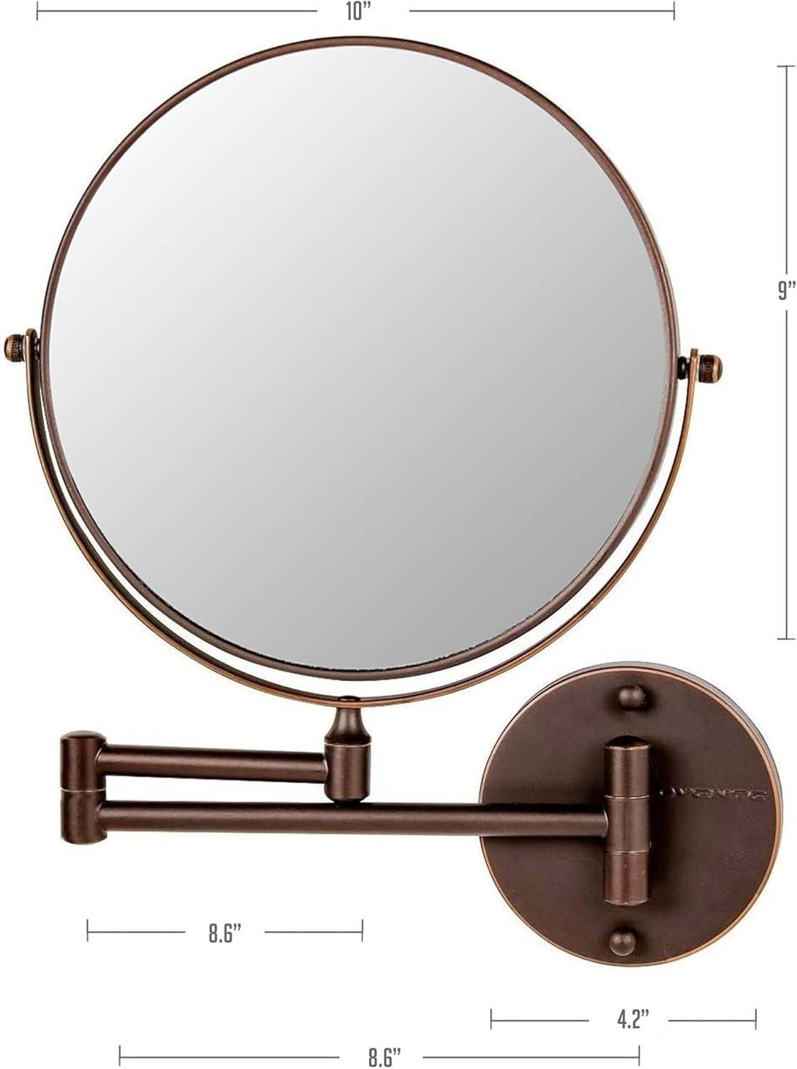 imageOVENTE 9 Wall Mounted Makeup Mirror with 1X7X Magnification Double Sided Magnifying Round Bathroom Vanity Mirror 360 Swivel Design Extendable and Folding Arm Polished Chrome MNLFW90CH1X7XAntique Bronze
