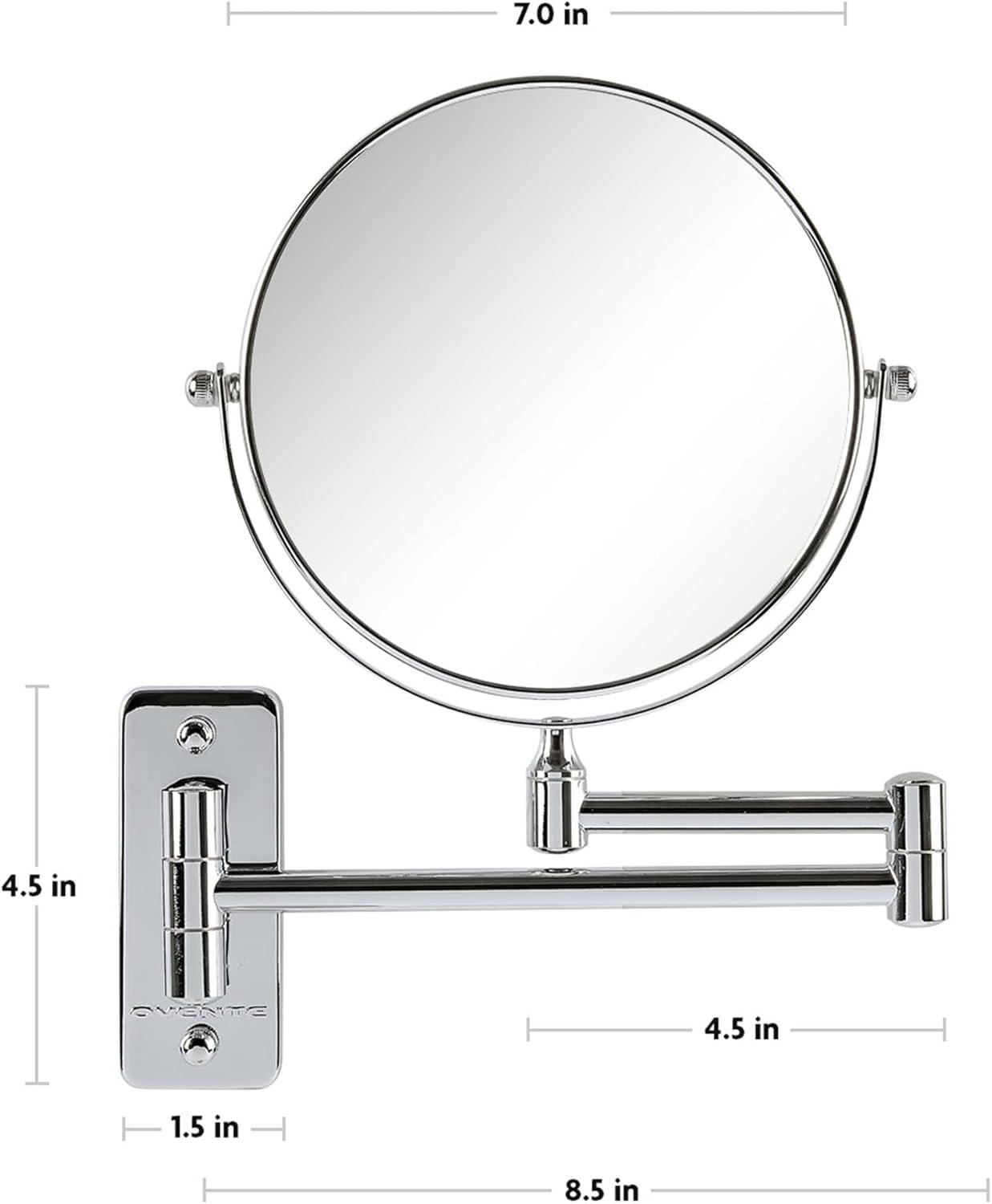 imageOVENTE 9 Wall Mounted Makeup Mirror with 1X7X Magnification Double Sided Magnifying Round Bathroom Vanity Mirror 360 Swivel Design Extendable and Folding Arm Polished Chrome MNLFW90CH1X7XPolished Chrome