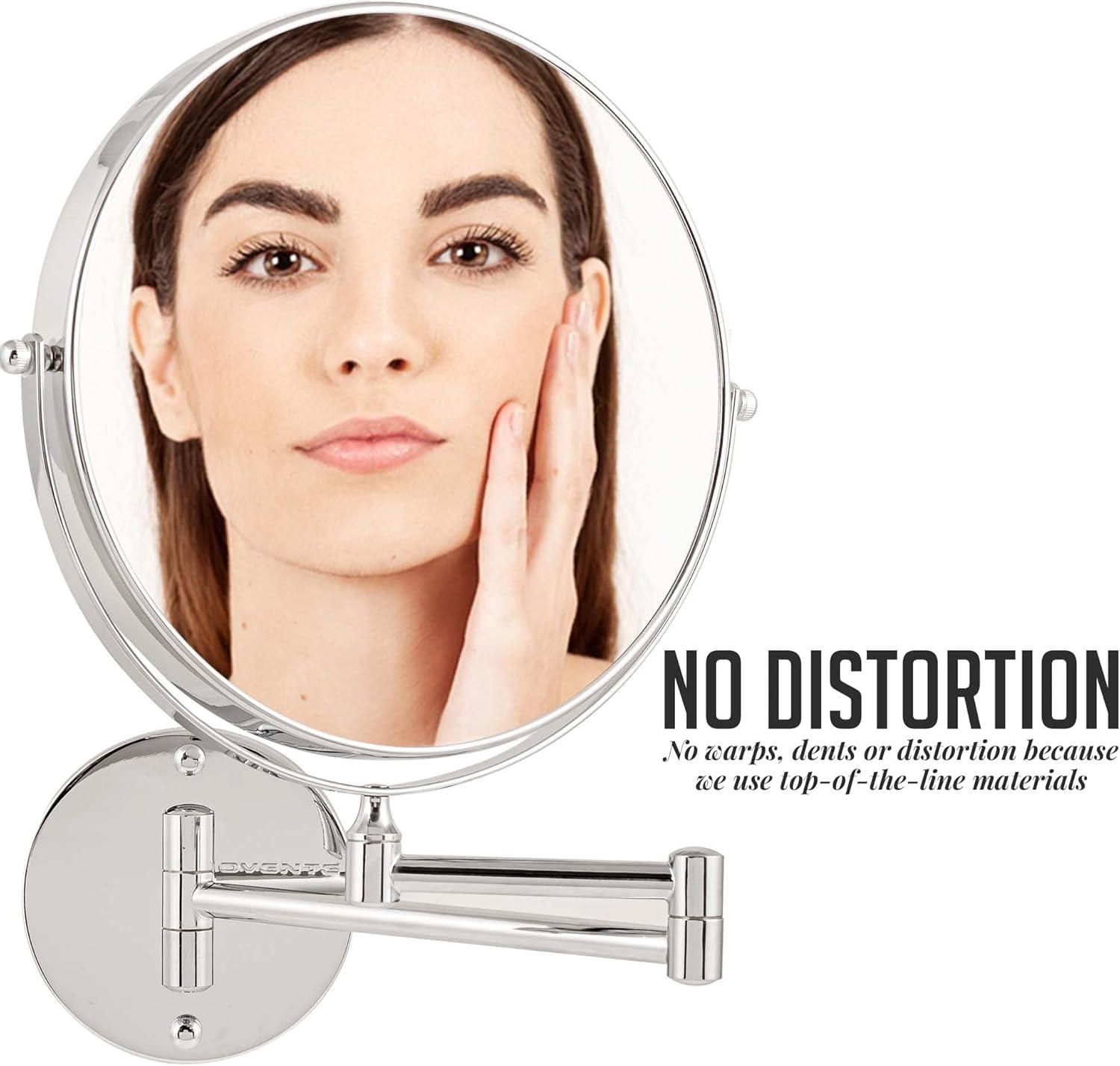 imageOVENTE 9 Wall Mounted Makeup Mirror with 1X7X Magnification Double Sided Magnifying Round Bathroom Vanity Mirror 360 Swivel Design Extendable and Folding Arm Polished Chrome MNLFW90CH1X7XPolished Chrome