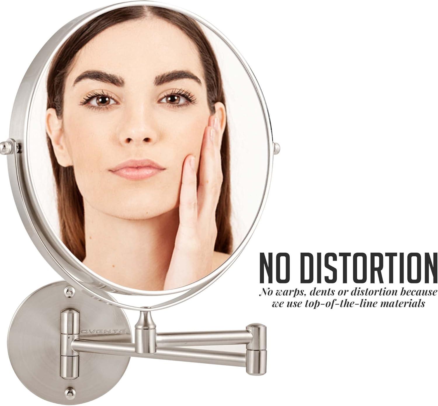 imageOVENTE 9 Wall Mounted Makeup Mirror with 1X7X Magnification Double Sided Magnifying Round Bathroom Vanity Mirror 360 Swivel Design Extendable and Folding Arm Polished Chrome MNLFW90CH1X7XNickel Brushed