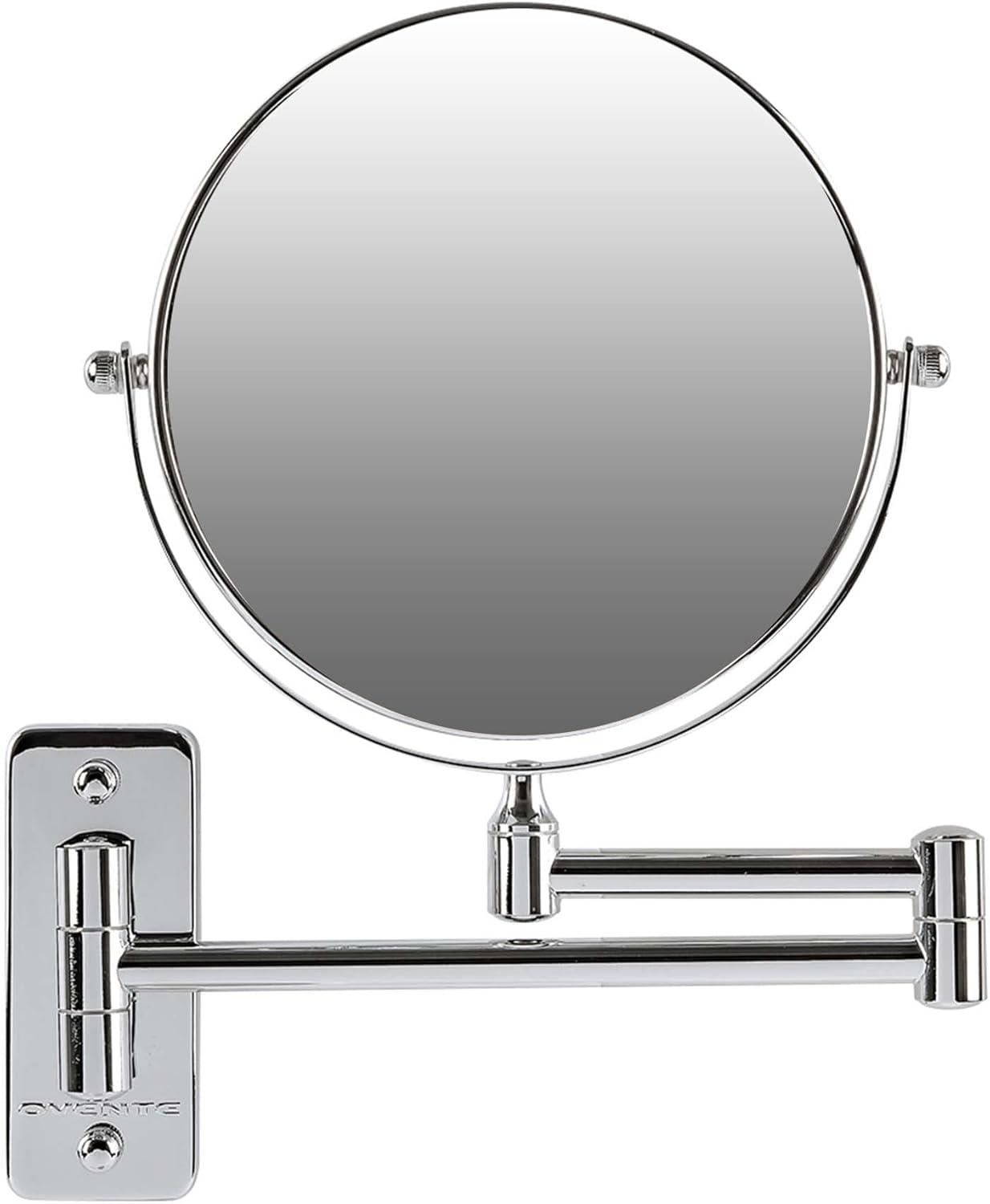 imageOVENTE 9 Wall Mounted Makeup Mirror with 1X7X Magnification Double Sided Magnifying Round Bathroom Vanity Mirror 360 Swivel Design Extendable and Folding Arm Polished Chrome MNLFW90CH1X7XPolished Chrome