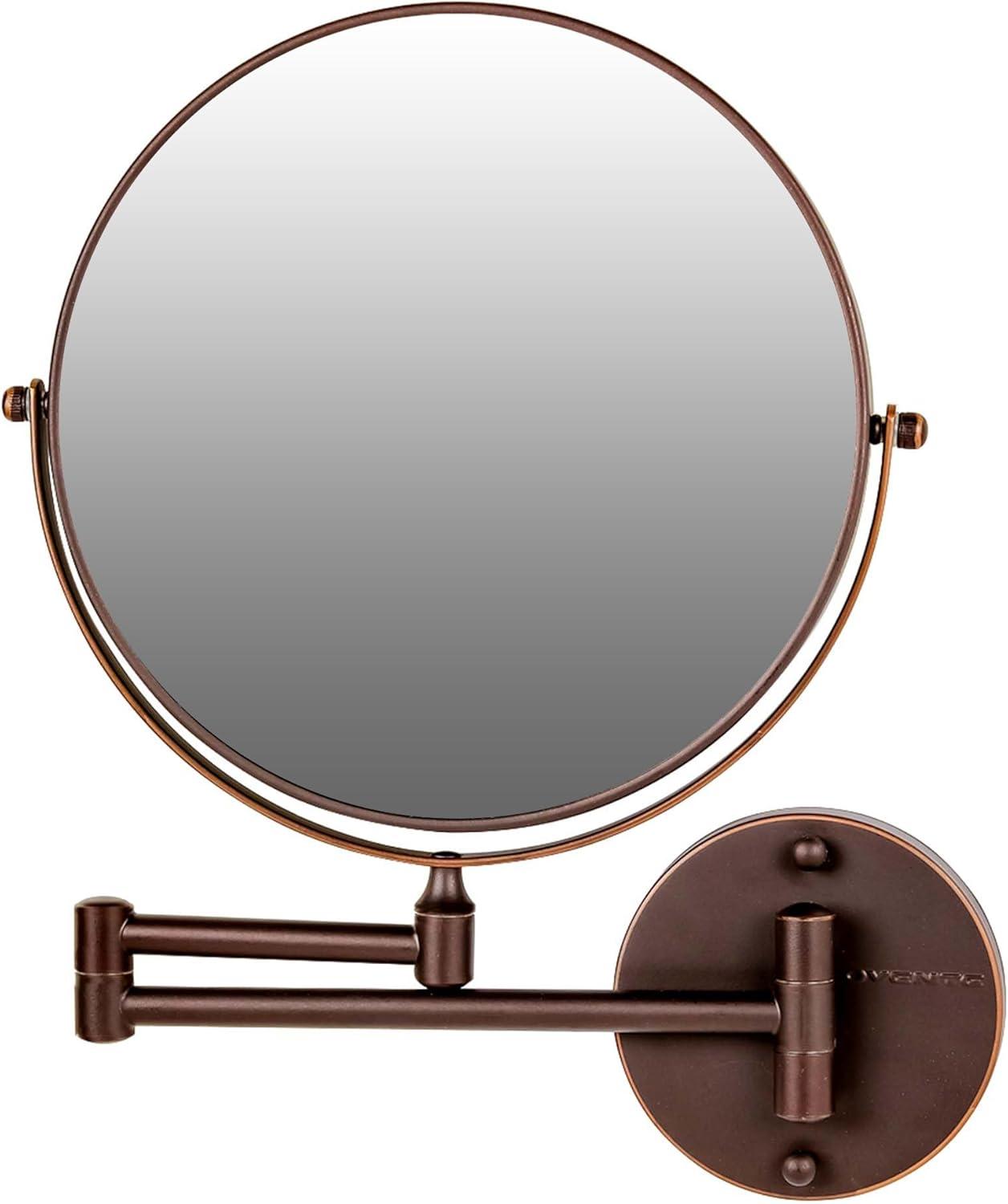 imageOVENTE 9 Wall Mounted Makeup Mirror with 1X7X Magnification Double Sided Magnifying Round Bathroom Vanity Mirror 360 Swivel Design Extendable and Folding Arm Polished Chrome MNLFW90CH1X7XAntique Bronze