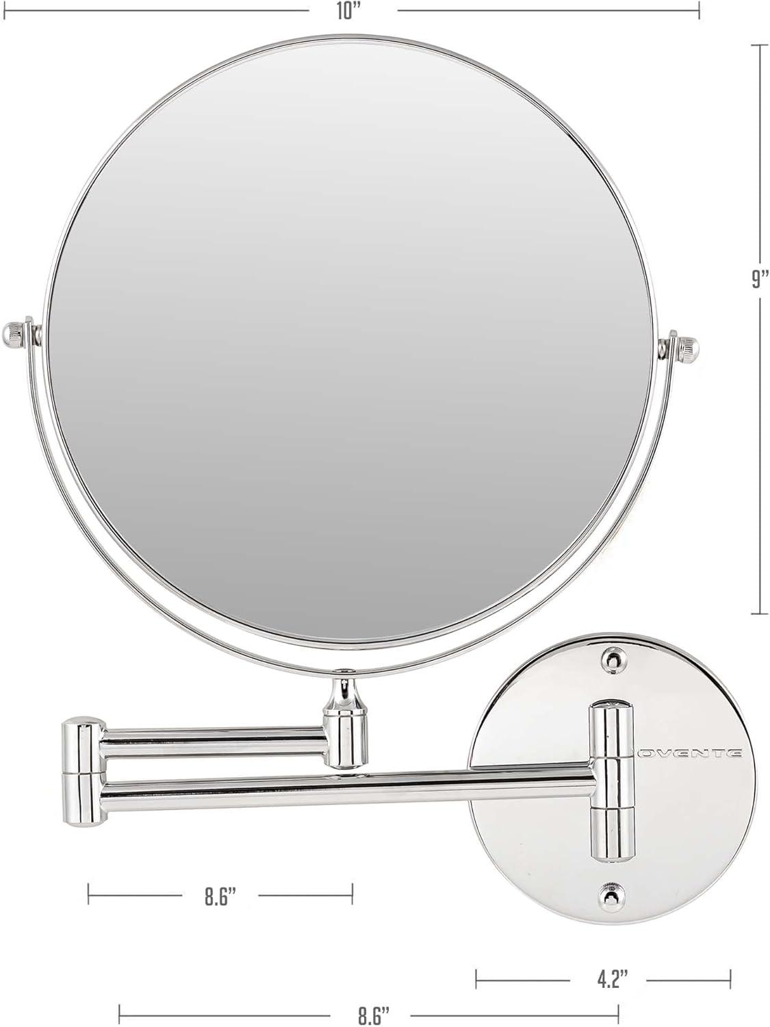 imageOVENTE 9 Wall Mounted Makeup Mirror with 1X7X Magnification Double Sided Magnifying Round Bathroom Vanity Mirror 360 Swivel Design Extendable and Folding Arm Polished Chrome MNLFW90CH1X7XPolished Chrome