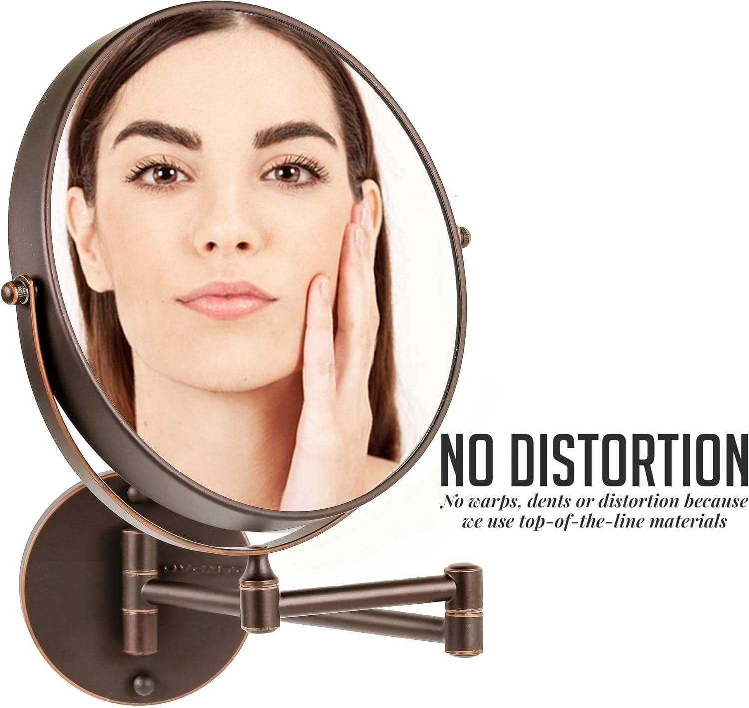imageOVENTE 9 Wall Mounted Makeup Mirror with 1X7X Magnification Double Sided Magnifying Round Bathroom Vanity Mirror 360 Swivel Design Extendable and Folding Arm Polished Chrome MNLFW90CH1X7XAntique Bronze