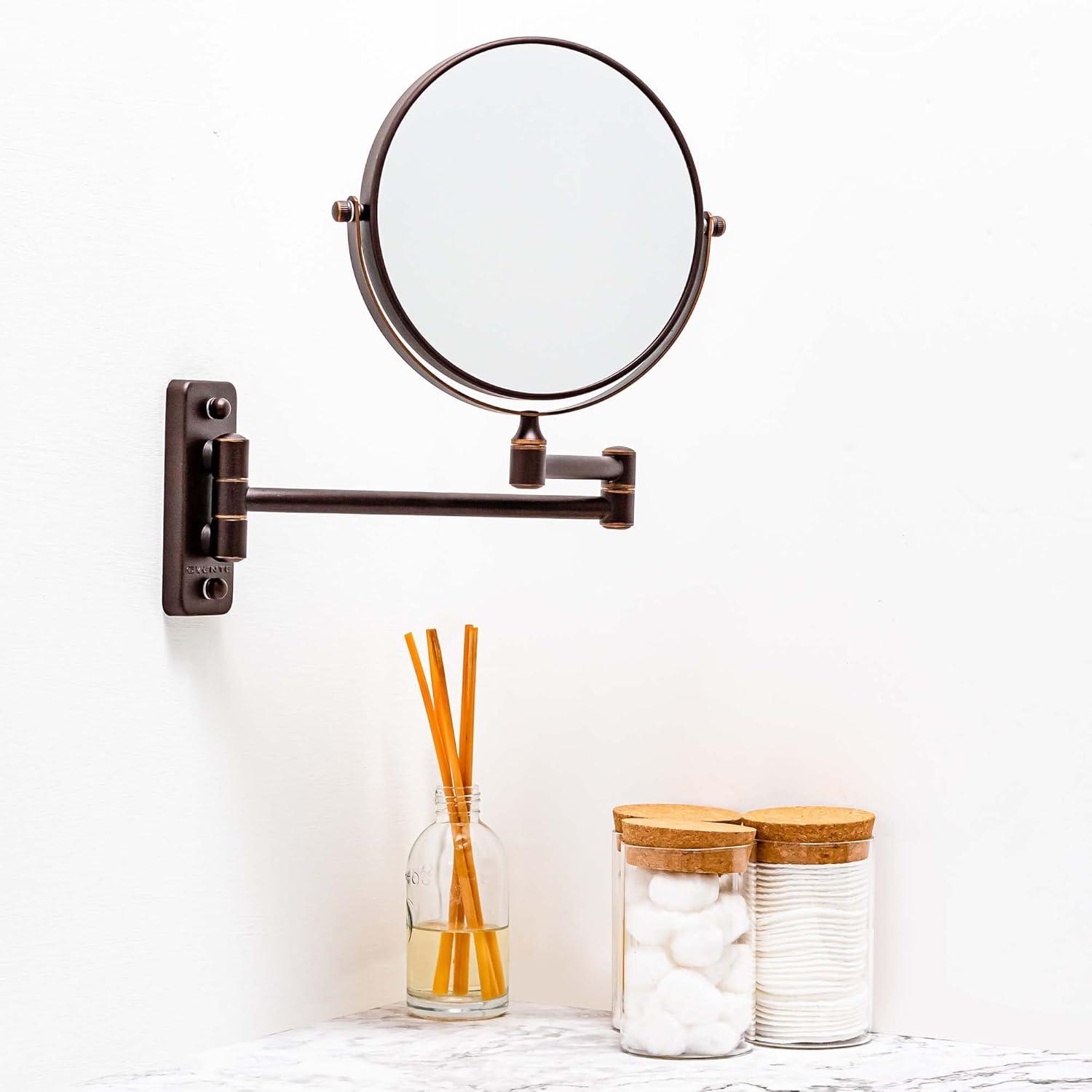 imageOVENTE 9 Wall Mounted Makeup Mirror with 1X7X Magnification Double Sided Magnifying Round Bathroom Vanity Mirror 360 Swivel Design Extendable and Folding Arm Polished Chrome MNLFW90CH1X7XAntique Bronze