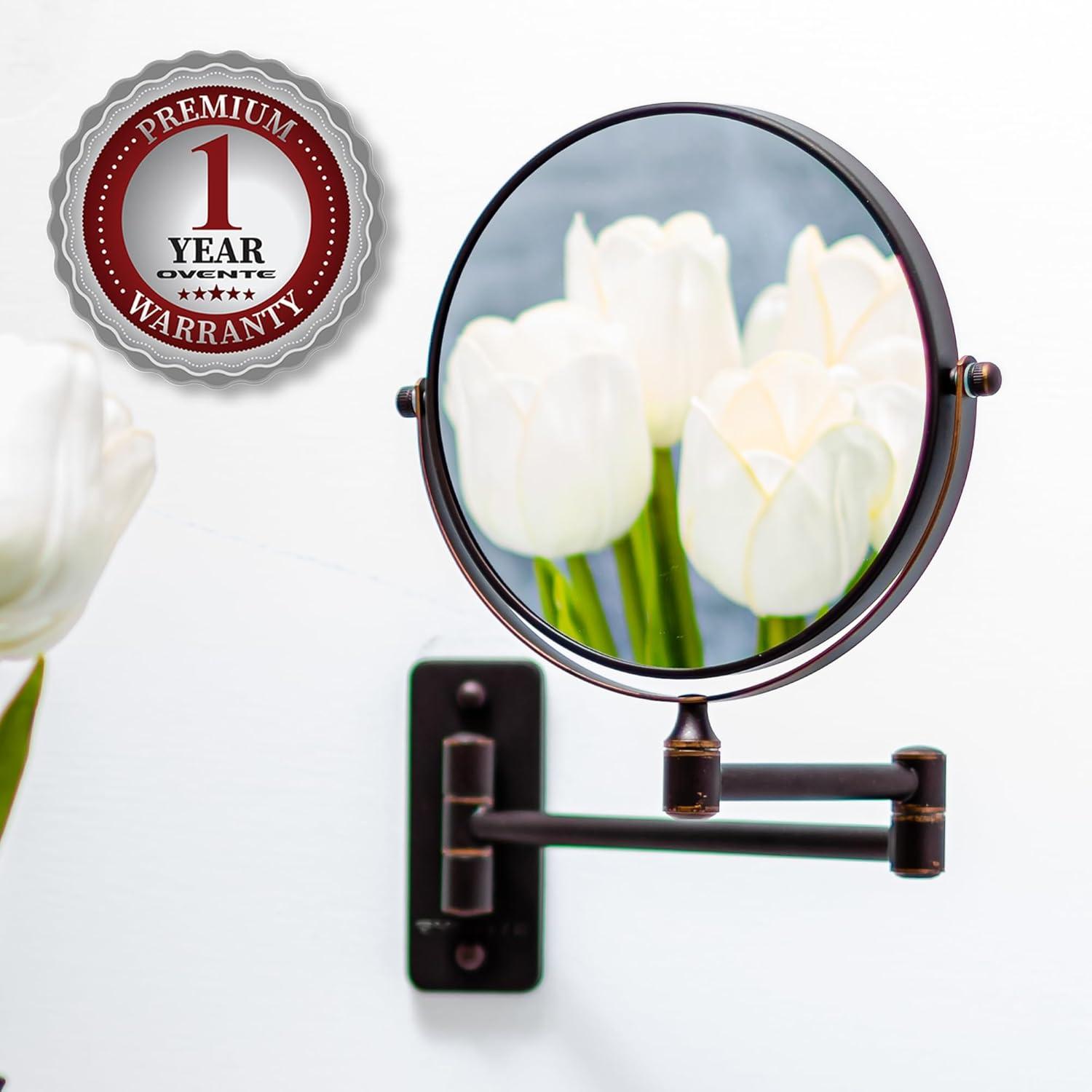 imageOVENTE 9 Wall Mounted Makeup Mirror with 1X7X Magnification Double Sided Magnifying Round Bathroom Vanity Mirror 360 Swivel Design Extendable and Folding Arm Polished Chrome MNLFW90CH1X7XAntique Bronze
