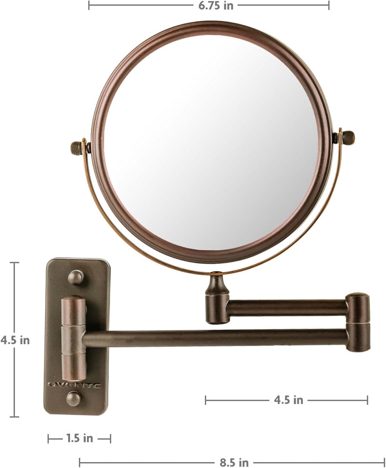 imageOVENTE 9 Wall Mounted Makeup Mirror with 1X7X Magnification Double Sided Magnifying Round Bathroom Vanity Mirror 360 Swivel Design Extendable and Folding Arm Polished Chrome MNLFW90CH1X7XAntique Bronze