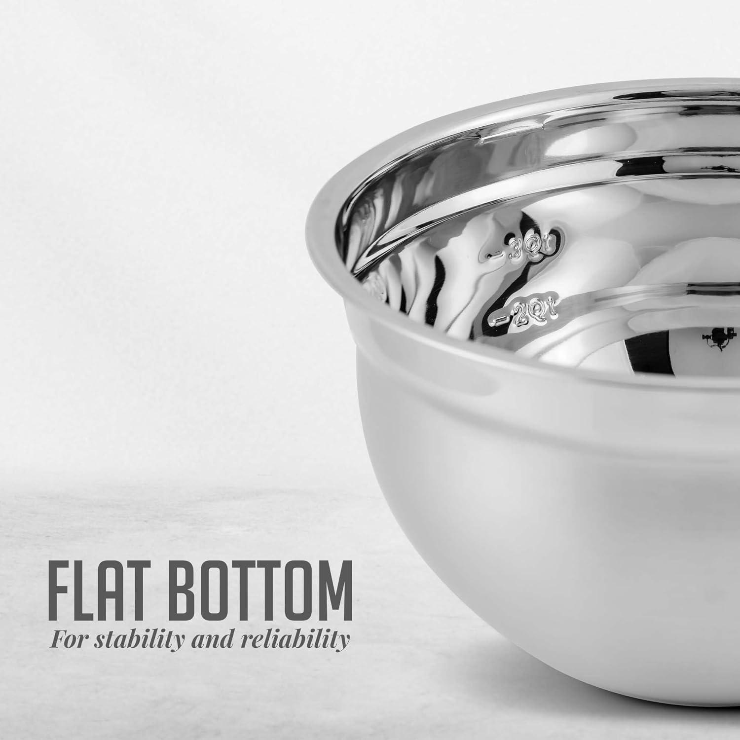 imageOVENTE Mixing Bowl Set with Lids 3Piece Stainless Steel Nesting Bowls for Easy Food Storage Stackable Design Kitchen Essential for Baking Cooking and Prepping Size 5 35 15QT Silver BM46333S5 35 and 15 Quarts