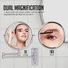 OVENTE 9″ Wall Mounted Makeup Mirror with 1X/7X Magnification, Double Sided Magnifying Round Bathroom Vanity Mirror, 360° Swivel Design, Extendable and Folding Arm, Polished Chrome MNLFW90CH1X7X(Nickel Brushed)