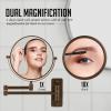 OVENTE 9″ Wall Mounted Makeup Mirror with 1X/7X Magnification, Double Sided Magnifying Round Bathroom Vanity Mirror, 360° Swivel Design, Extendable and Folding Arm, Polished Chrome MNLFW90CH1X7X(Antique Bronze)