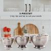 OVENTE Mixing Bowl Set with Lids, 3-Piece Stainless Steel Nesting Bowls for Easy Food Storage, Stackable Design, Kitchen Essential for Baking, Cooking and Prepping, Size 5, 3.5, 1.5QT, Silver BM46333S(5  3  1.5 Quarts)