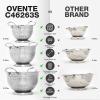 OVENTE Mixing Bowl Set with Lids, 3-Piece Stainless Steel Nesting Bowls for Easy Food Storage, Stackable Design, Kitchen Essential for Baking, Cooking and Prepping, Size 5, 3.5, 1.5QT, Silver BM46333S(5  3  1.5 Quarts)