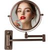 OVENTE 9″ Wall Mounted Makeup Mirror with 1X/7X Magnification, Double Sided Magnifying Round Bathroom Vanity Mirror, 360° Swivel Design, Extendable and Folding Arm, Polished Chrome MNLFW90CH1X7X(Antique Bronze)