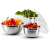 OVENTE Mixing Bowl Set with Lids, 3-Piece Stainless Steel Nesting Bowls for Easy Food Storage, Stackable Design, Kitchen Essential for Baking, Cooking and Prepping, Size 5, 3.5, 1.5QT, Silver BM46333S(5  3.5  and 1.5 Quarts)