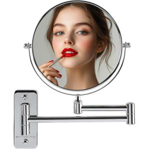 OVENTE 9″ Wall Mounted Makeup Mirror with 1X/7X Magnification, Double Sided Magnifying Round Bathroom Vanity Mirror, 360° Swivel Design, Extendable and Folding Arm, Polished Chrome MNLFW90CH1X7X(Polished Chrome)