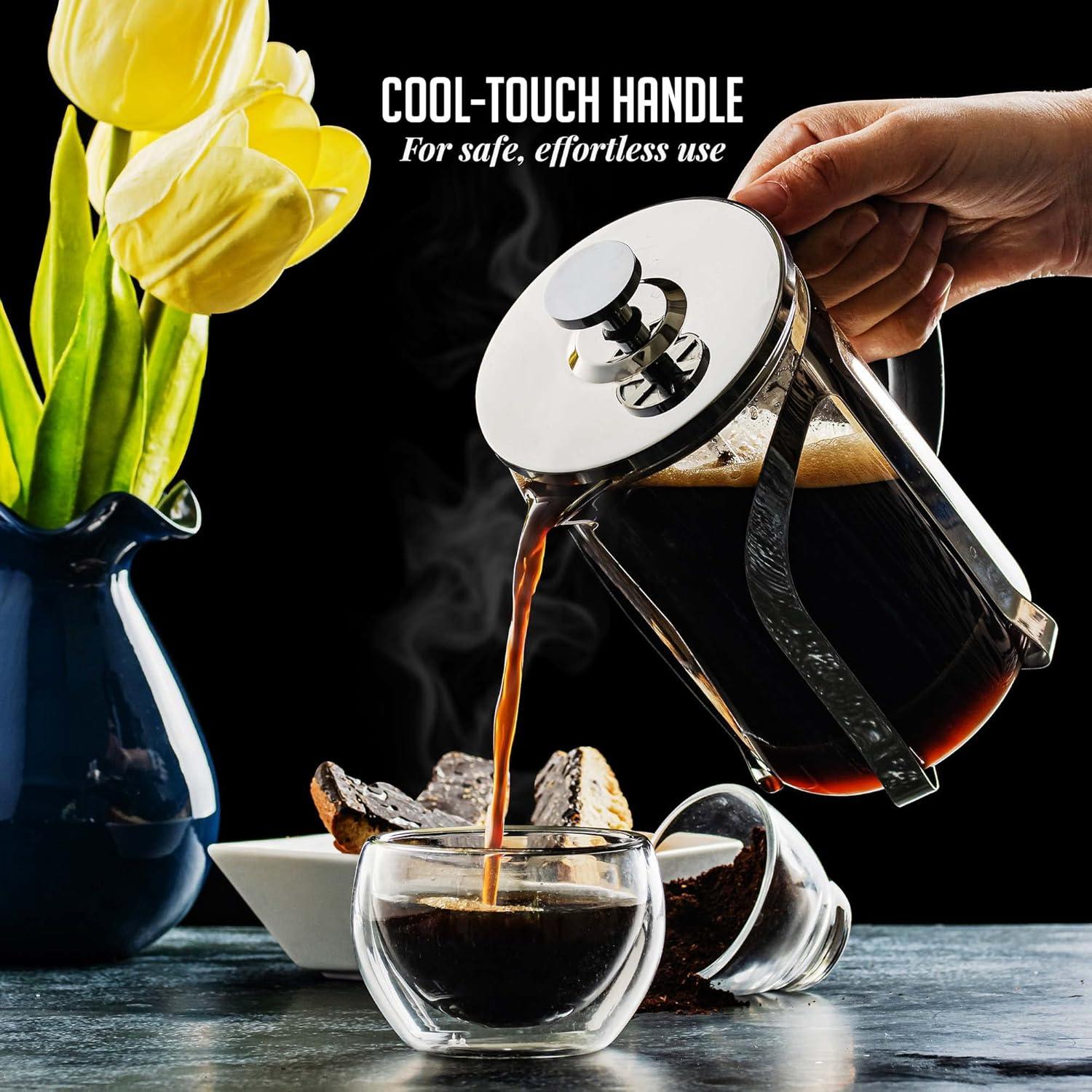 imageOVENTE French Press Coffee Maker 27oz Heat Resistant Borosilicate Glass BPAFree Brewing Pot with 4Level Filter System and Stainless Steel Plunger for Cold Brew Coffee Tea and More Clear FGC27T27 Ounce