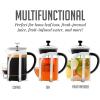 OVENTE French Press Coffee Maker, 27oz Heat Resistant Borosilicate Glass, BPA-Free Brewing Pot with 4-Level Filter System and Stainless Steel Plunger for Cold Brew Coffee, Tea and More, Clear FGC27T(27 Ounce)