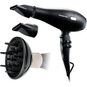 Ovente 1875 Watt Professional Hair Dryer with Diffuser, Ionic & Tourmaline Technology, For Body, Volume & Smoothing, Concentrator Attachment & Travel Bag, Lightweight for Home Use, Black & Red X3400BR(Black)
