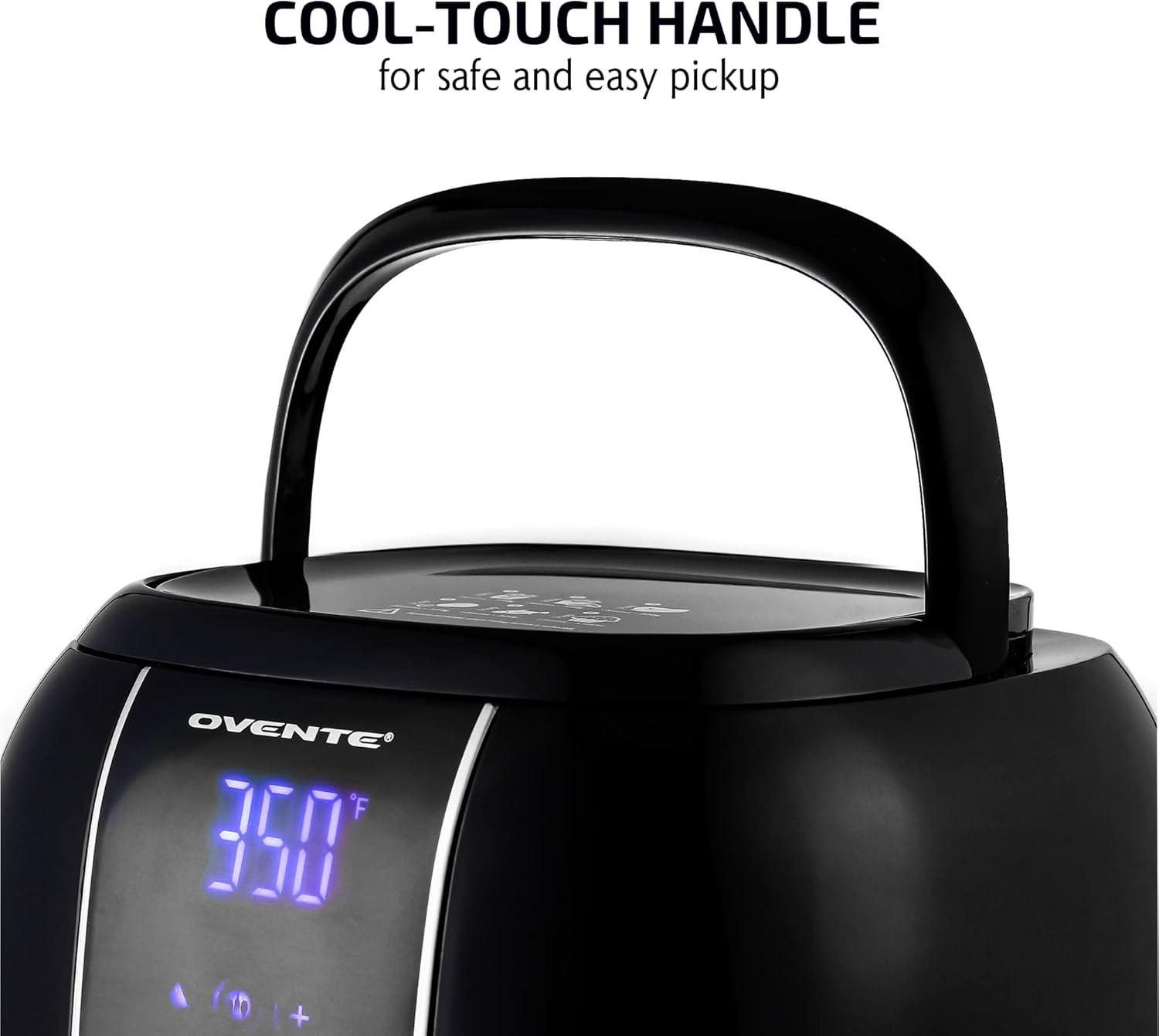 imageOVENTE Compact Air Fryer 32 Quart Electric Hot Cooker with 1400W Power Digital LED Touch Screen Auto Shutoff Dishwasher Safe NonStick Basket Perfect for Healthy amp Oilless Food Black FAD61302B
