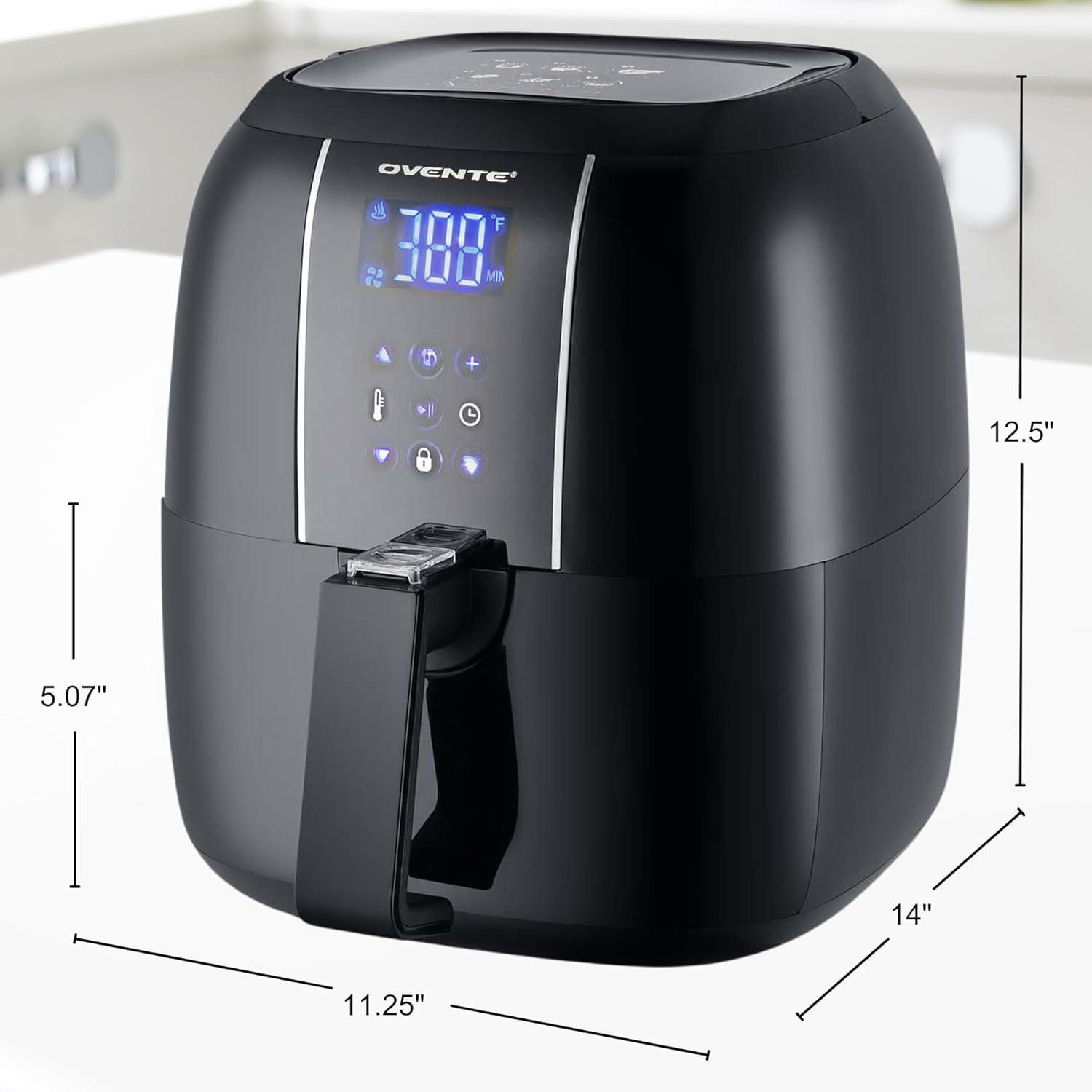 imageOVENTE Compact Air Fryer 32 Quart Electric Hot Cooker with 1400W Power Digital LED Touch Screen Auto Shutoff Dishwasher Safe NonStick Basket Perfect for Healthy amp Oilless Food Black FAD61302B