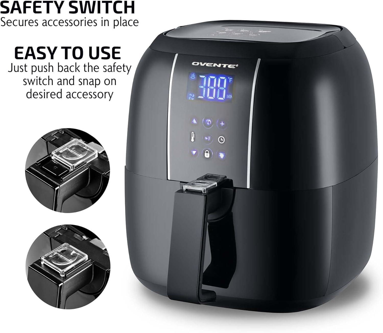 imageOVENTE Compact Air Fryer 32 Quart Electric Hot Cooker with 1400W Power Digital LED Touch Screen Auto Shutoff Dishwasher Safe NonStick Basket Perfect for Healthy amp Oilless Food Black FAD61302B