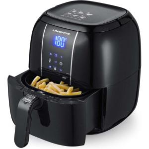 OVENTE Compact Air Fryer, 3.2 Quart Electric Hot Cooker with 1400W Power, Digital LED Touch Screen, Auto Shutoff, Dishwasher Safe Non-Stick Basket, Perfect for Healthy & Oilless Food, Black FAD61302B