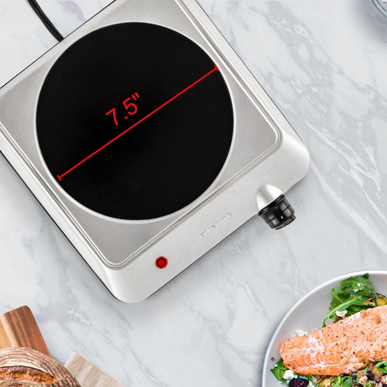 imageOVENTE Countertop Infrared Double Burner 1700W Electric Hot Plate and Portable Stove with 775 and 675 Ceramic Glass Cooktop 5 Level Temperature Setting and Easy to Clean Base Black BGI102BBGI201S Silver