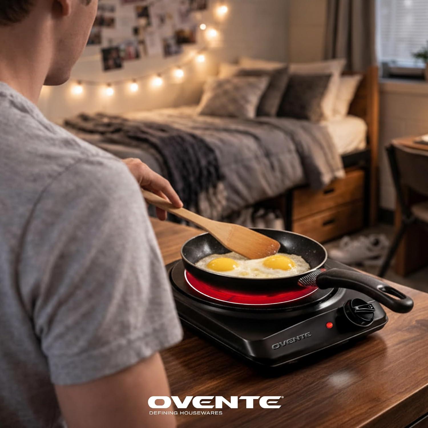 imageOVENTE Countertop Infrared Double Burner 1700W Electric Hot Plate and Portable Stove with 775 and 675 Ceramic Glass Cooktop 5 Level Temperature Setting and Easy to Clean Base Black BGI102BBGI101B Black