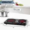 OVENTE Countertop Infrared Double Burner, 1700W Electric Hot Plate and Portable Stove with 7.75″ and 6.75″ Ceramic Glass Cooktop, 5 Level Temperature Setting and Easy to Clean Base, Black BGI102B(BGI102B – Black)