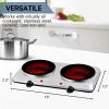 OVENTE Countertop Infrared Double Burner, 1700W Electric Hot Plate and Portable Stove with 7.75″ and 6.75″ Ceramic Glass Cooktop, 5 Level Temperature Setting and Easy to Clean Base, Black BGI102B(BGI202S – Silver)