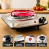 OVENTE Electric Countertop Double Burner, 1700W Cooktop with 6″ and 5.75″ Stainless Steel Coil Hot Plates, 5 Level Temperature Control, Indicator Lights and Easy to Clean Cooking Stove, Black BGC102B(BGC101S – Silver)