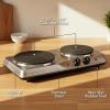 OVENTE Electric Countertop Single Burner, 1000W Cooktop with 7.25 Inch Cast Iron Hot Plate, 5 Level Temperature Control, Compact Cooking Stove and Easy to Clean Stainless Steel Base, Silver BGS101S(BGS102S – Silver)