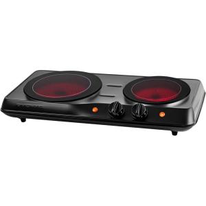 OVENTE Countertop Infrared Double Burner, 1700W Electric Hot Plate and Portable Stove with 7.75″ and 6.75″ Ceramic Glass Cooktop, 5 Level Temperature Setting and Easy to Clean Base, Black BGI102B(BGI102B – Black)