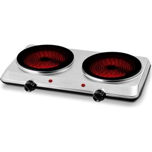 OVENTE Countertop Infrared Double Burner, 1700W Electric Hot Plate and Portable Stove with 7.75″ and 6.75″ Ceramic Glass Cooktop, 5 Level Temperature Setting and Easy to Clean Base, Black BGI102B(BGI202S – Silver)
