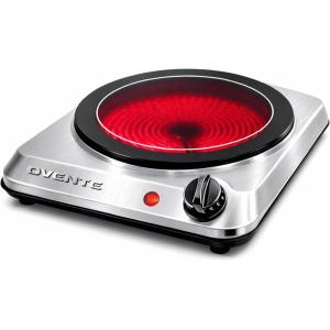 OVENTE Countertop Infrared Double Burner, 1700W Electric Hot Plate and Portable Stove with 7.75″ and 6.75″ Ceramic Glass Cooktop, 5 Level Temperature Setting and Easy to Clean Base, Black BGI102B(BGI101S – Silver)