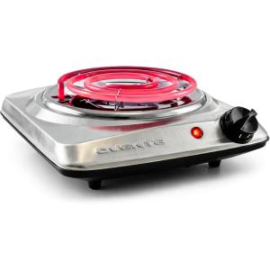 OVENTE Electric Countertop Double Burner, 1700W Cooktop with 6″ and 5.75″ Stainless Steel Coil Hot Plates, 5 Level Temperature Control, Indicator Lights and Easy to Clean Cooking Stove, Black BGC102B(BGC101S – Silver)