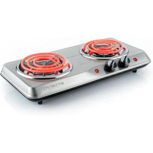 OVENTE Electric Countertop Double Burner, 1700W Cooktop with 6″ and 5.75″ Stainless Steel Coil Hot Plates, 5 Level Temperature Control, Indicator Lights and Easy to Clean Cooking Stove, Black BGC102B(BGC102S – Silver)
