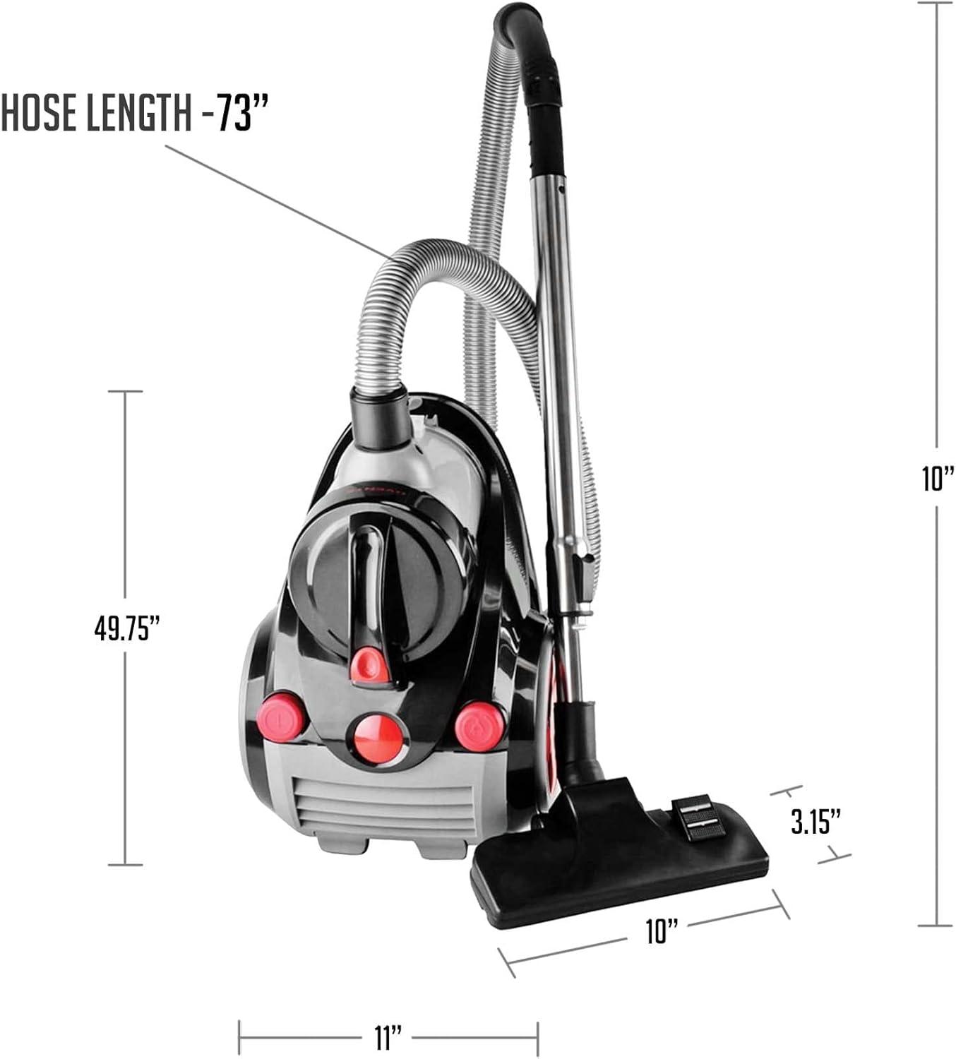 imageOVENTE Bagless Canister Vacuum Cleaner with Powerful MultiSurface Suction Telescoping Wand and Automatic Cord Rewind Lightweight Corded Cleaning Machine with SofaPet Brush Included Black ST2010St2010