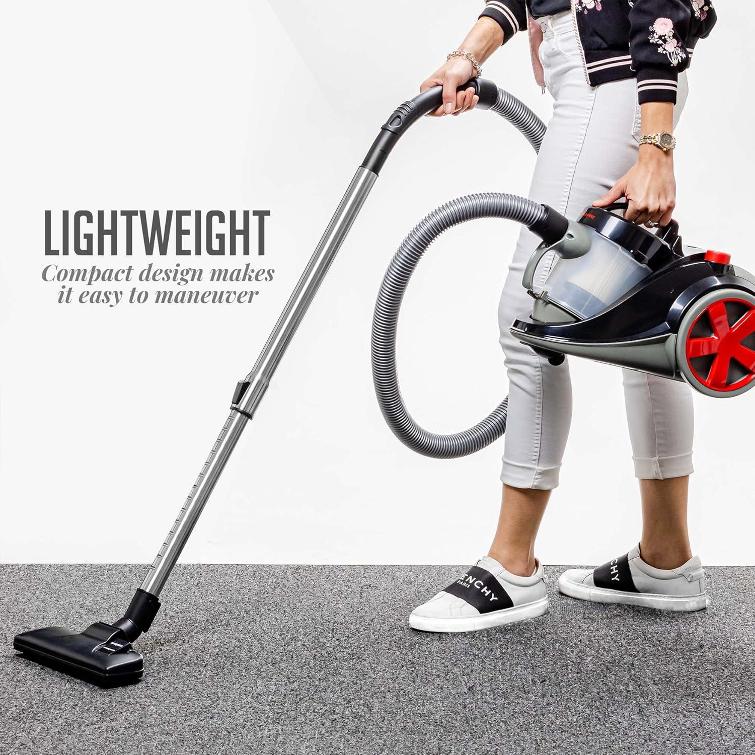 imageOVENTE Bagless Canister Vacuum Cleaner with Powerful MultiSurface Suction Telescoping Wand and Automatic Cord Rewind Lightweight Corded Cleaning Machine with SofaPet Brush Included Black ST2010St2010